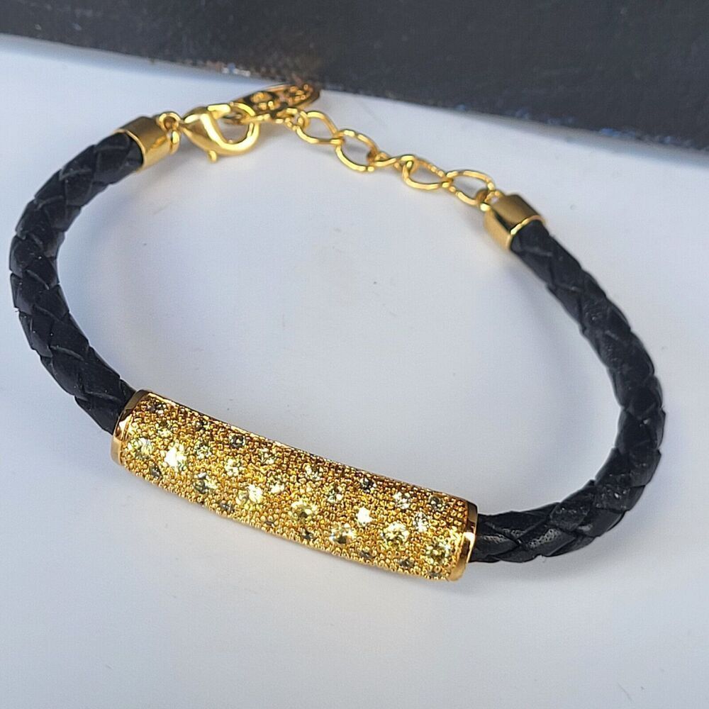 Leather and Gold Bracelet Signed 168 - 8"